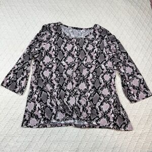 STORYBUK Womens XL Purple Snakeskin Print 3/4 Sleeve Knot Front Top RN 155971